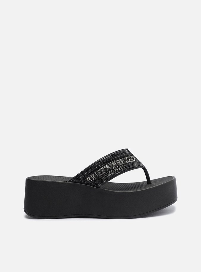 Tamanco Preta Flatform Lulu Lettering Strass