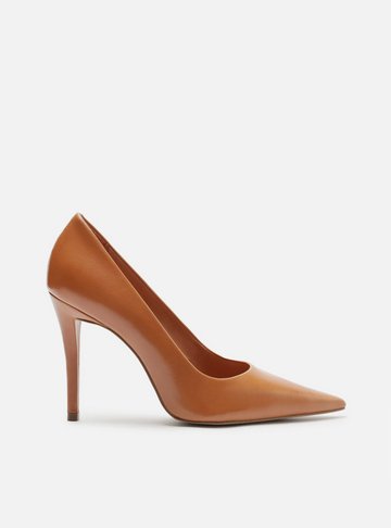 Scarpin Marrom Couro Salto Alto Fino Monocolor
