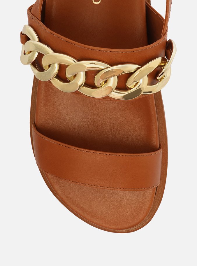 Sandália Marrom Couro Flatform Tratorada Corrente