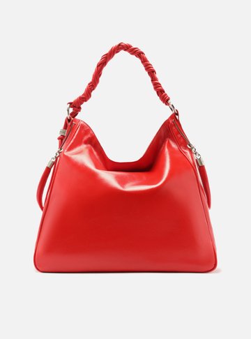 Bolsa Hobo Vermelha Couro Grande Alça Torcidos
