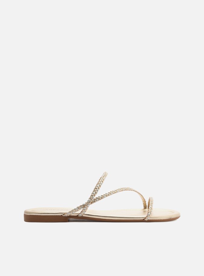 Sandália Rasteira Off-White Salto Rasteiro Metalizada