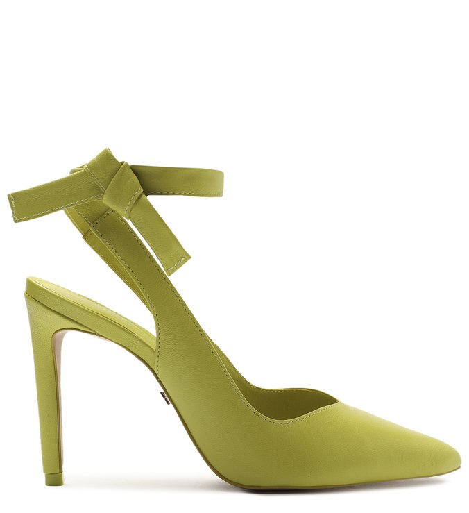 Scarpin Verde Couro Salto Fino Lace Up