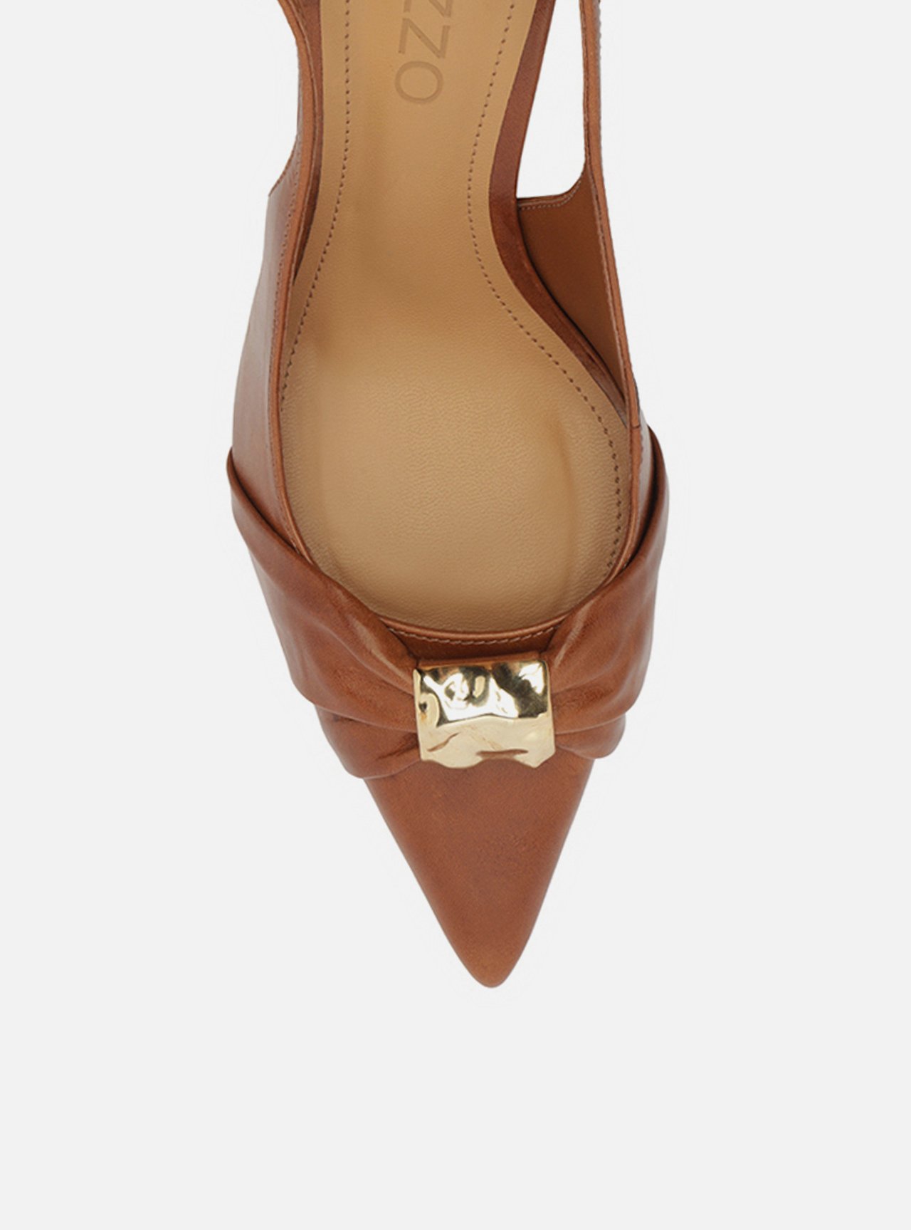 Scarpin Marrom Couro Bico Fino Slingback Metal — foto 5