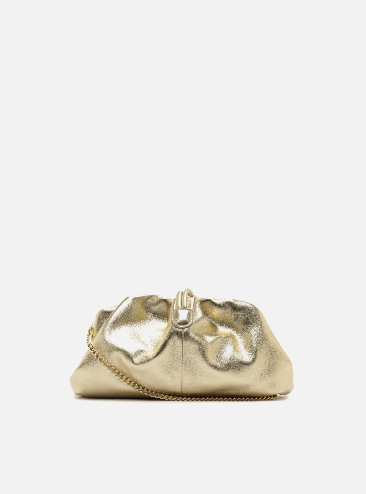 Bolsa Clutch Dourada Couro Média Corrente — foto 3