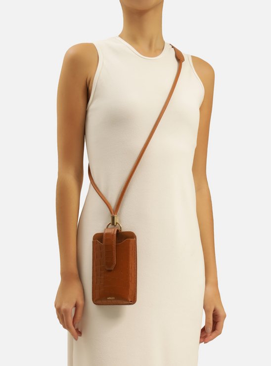 Mini Bolsa Tiracolo Marrom Couro Porta-Celular