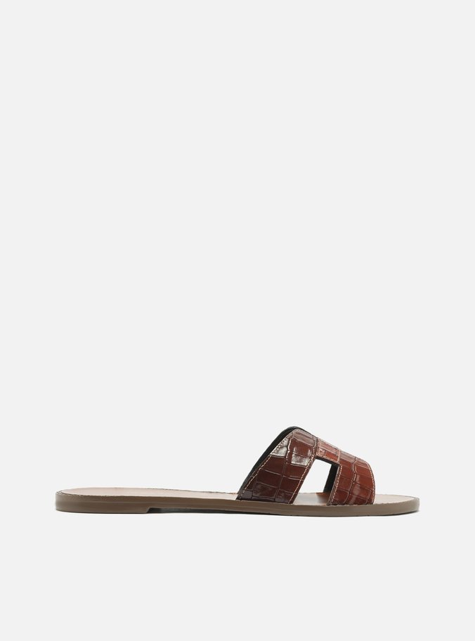Sandália Rasteira Marrom Croco
