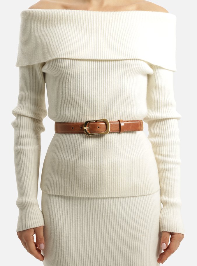 Cinto Marrom Couro Médio Fivela Alongada