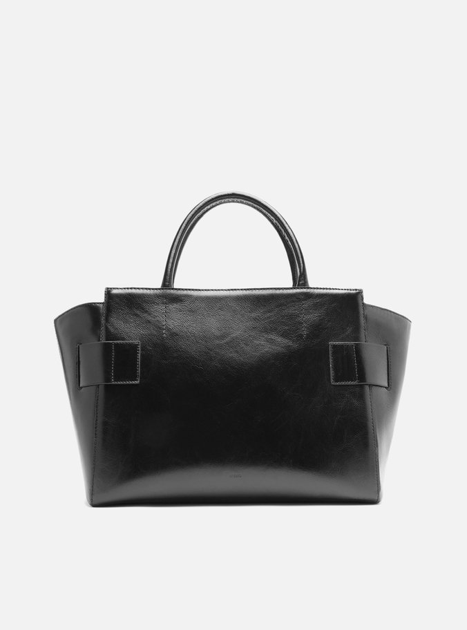 Bolsa Tote Preta Couro Grande Fivelas