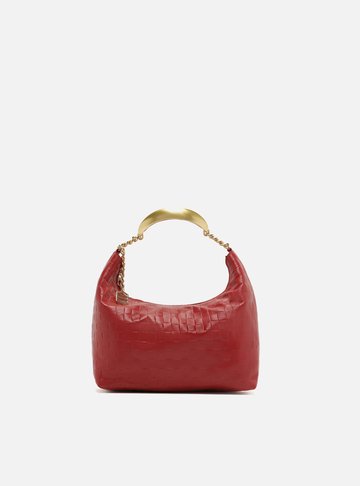 Bolsa Hobo Vermelha Couro Tressê Pequena Silvia Braz
