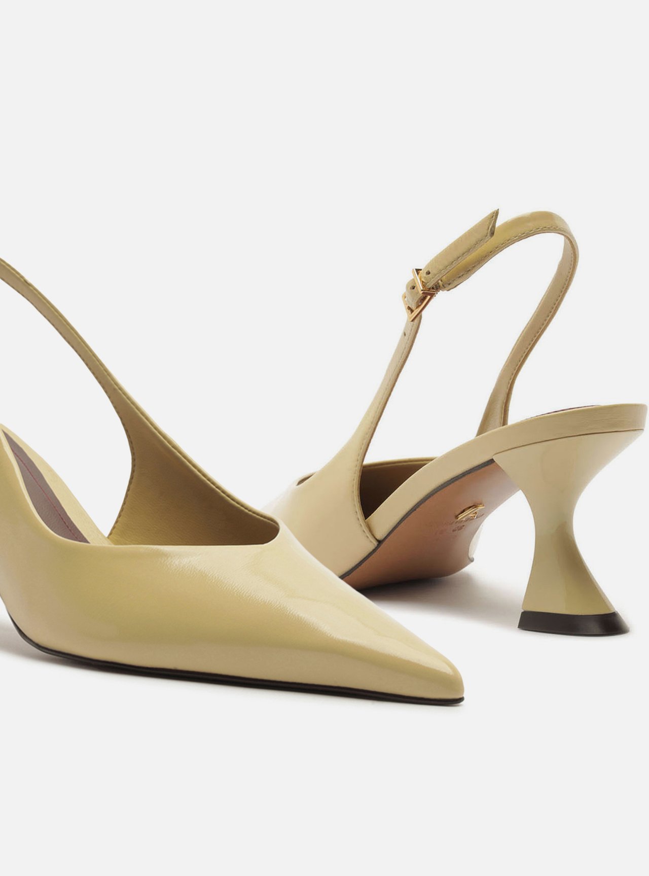 Scarpin Amarelo Couro Salto Geométrico Slingback — foto 4