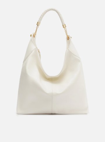 Bolsa Hobo Branca Couro Grande Alça Metais