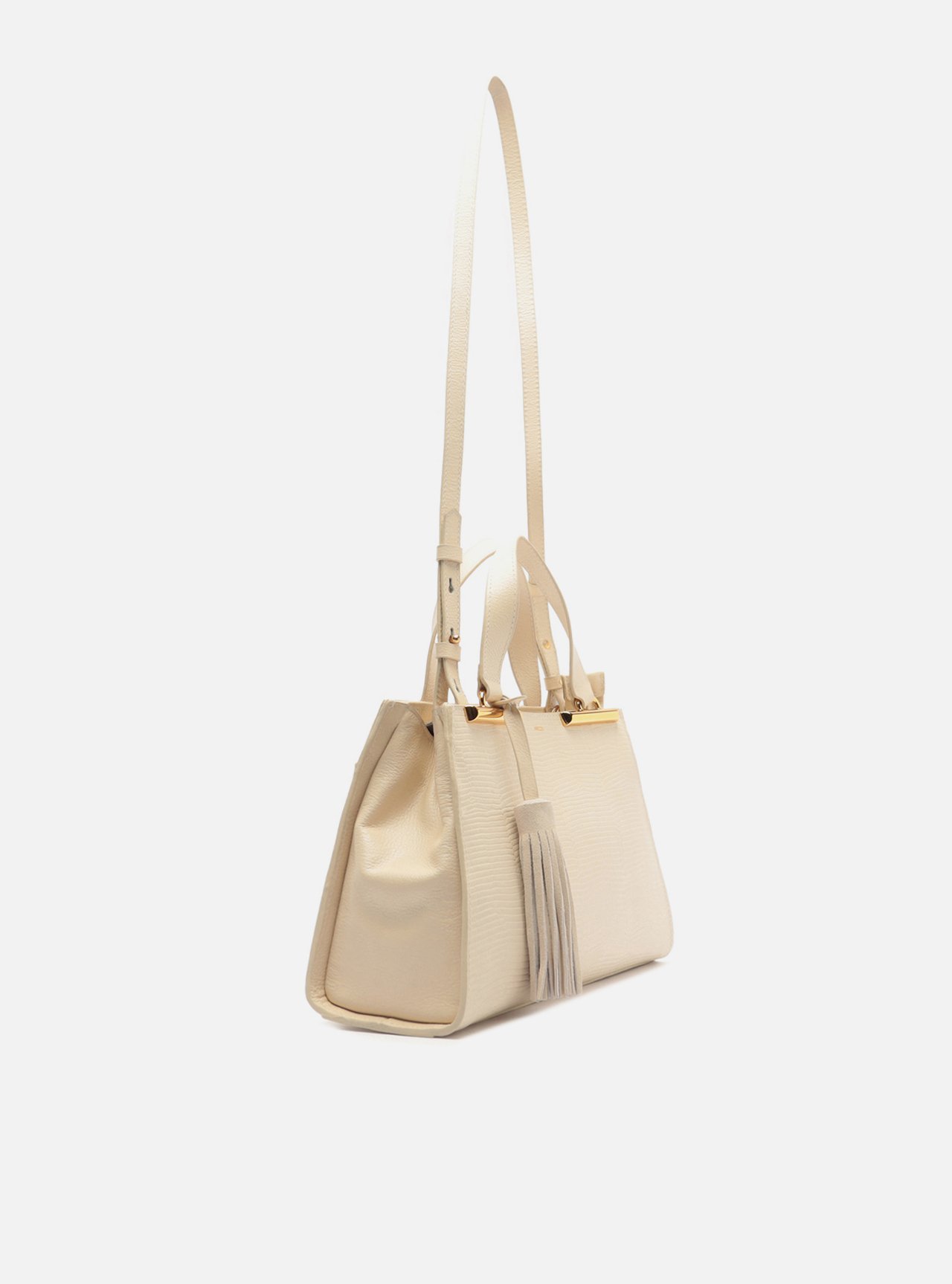 Bolsa Tote Branca Couro Média Croco Franja — foto 5
