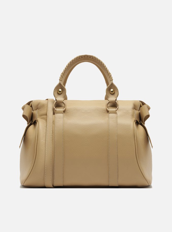 Bolsa Tote Bege Couro Grande Alças Mix