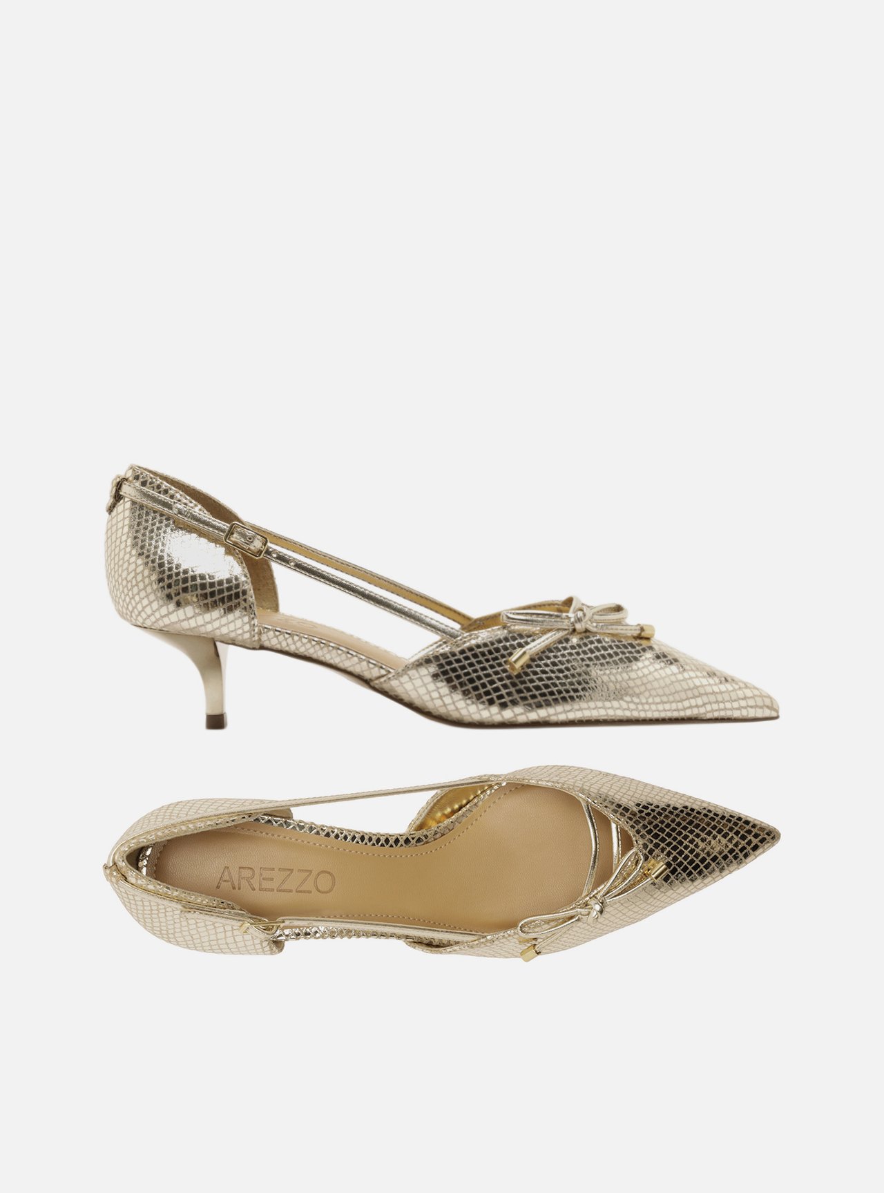 Scarpin Dourado Peep Toe Bico Fino — foto 5