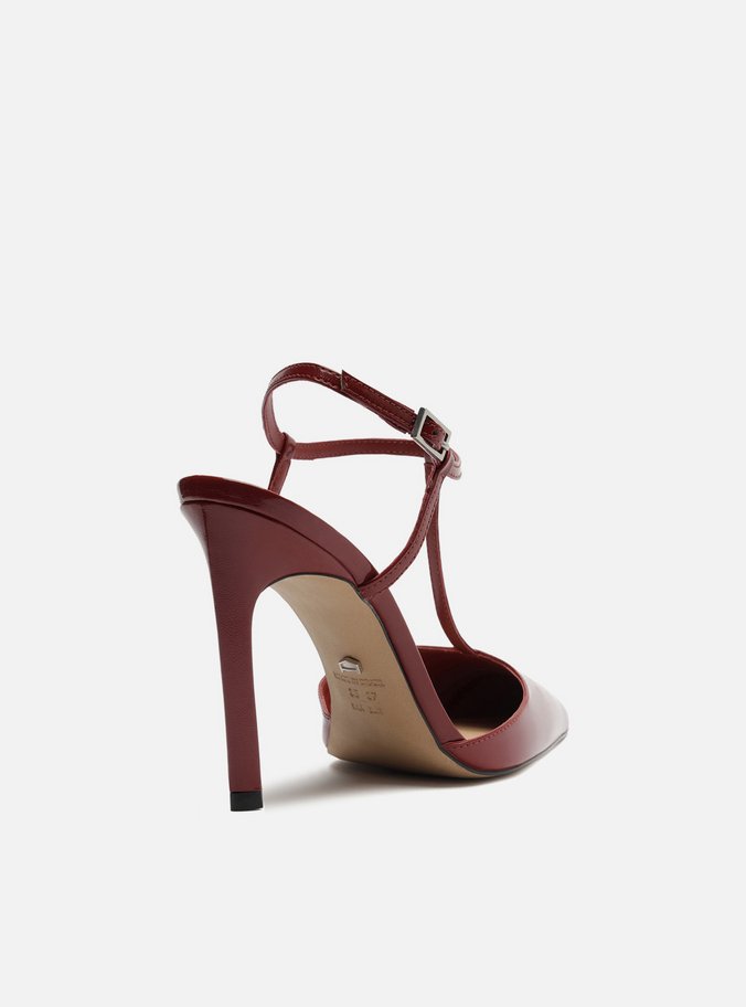 Scarpin Vermelho Verniz Salto Alto Aberto Tiras