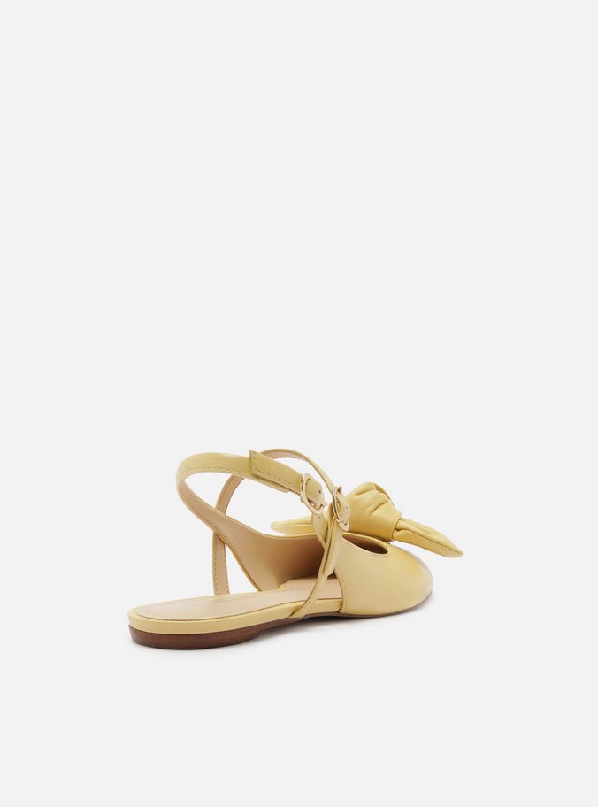 Sapatilha Boneca Amarela Couro Slingback Laço
