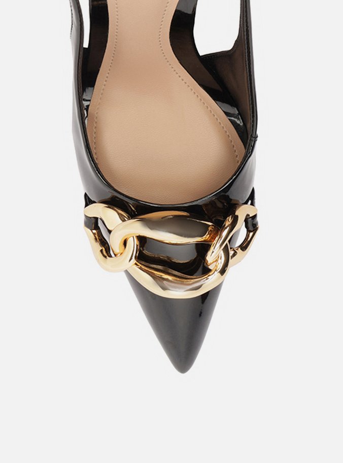 Scarpin Preto Salto Alto Slingback Elos