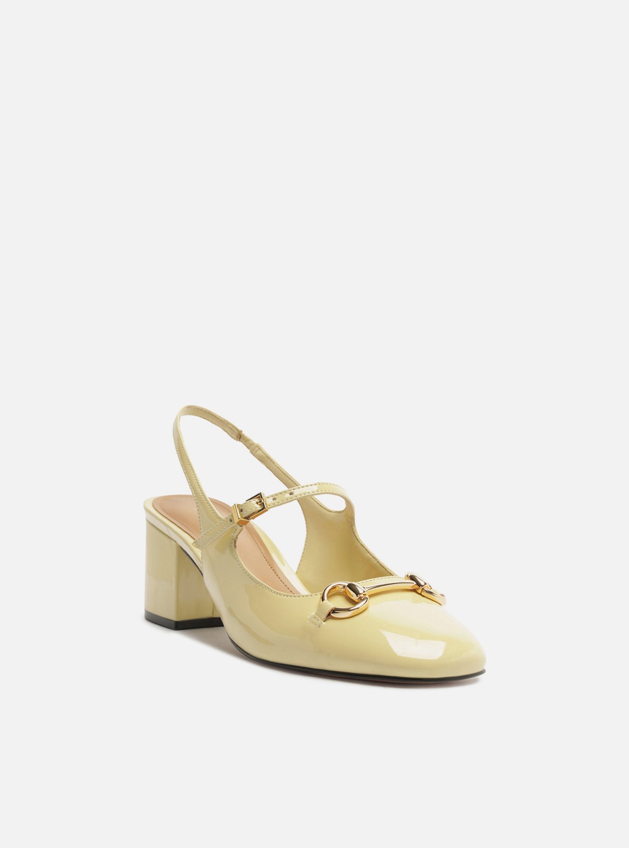 Scarpin Amarelo Verniz Salto Bloco Bridão Slingback — foto 2