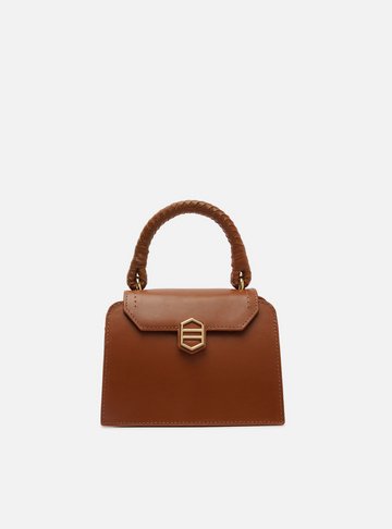 Bolsa Tiracolo Marrom Couro Pequena Metal Geométrico