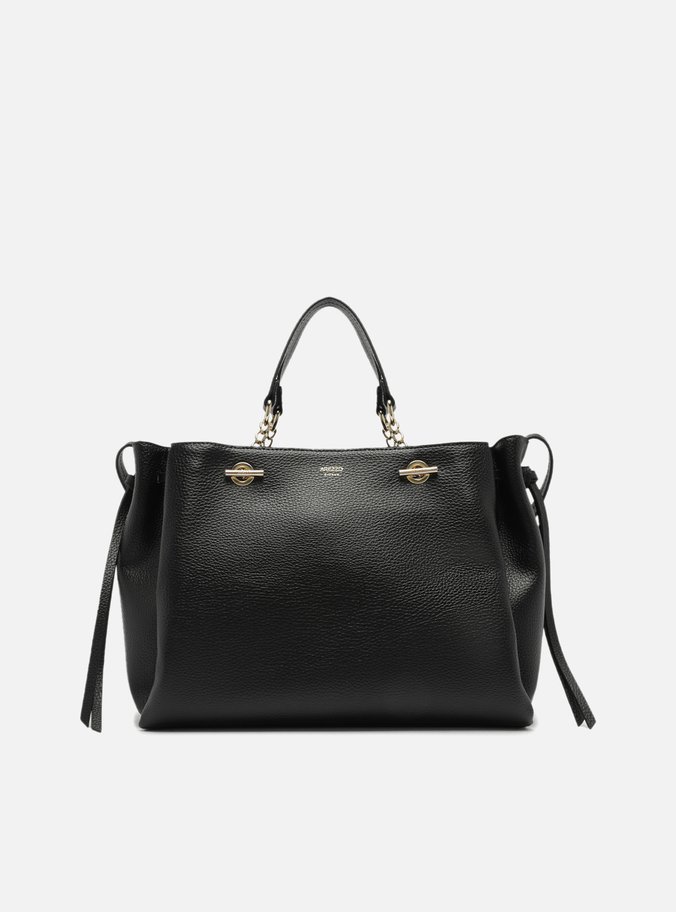 Bolsa Tote Preta Grande Detalhe Tiras