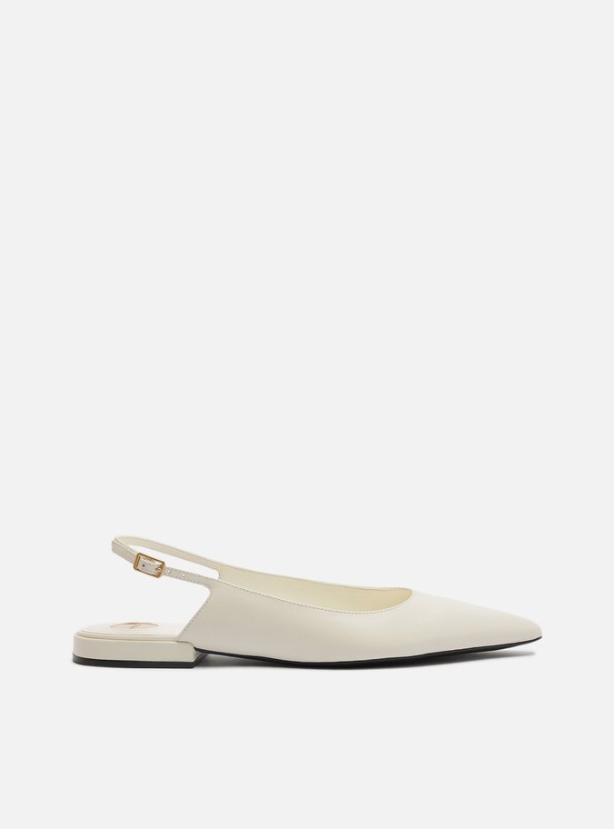 Sapatilha Branca Couro Slingback Bico Fino