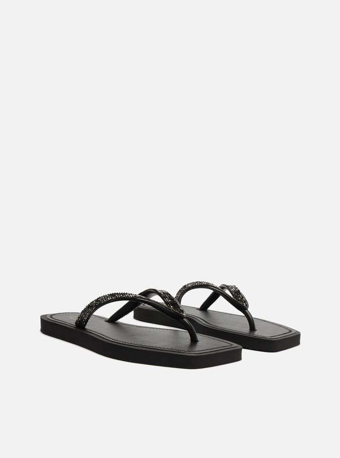 Chinelo de Dedo Preto Recouro Square Strass