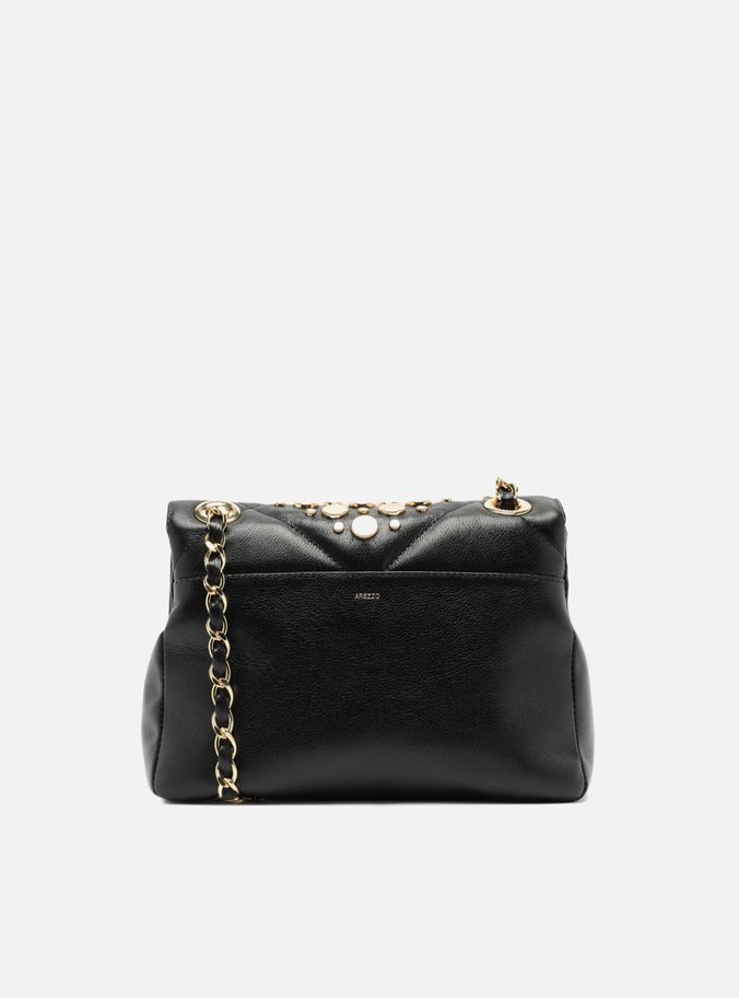 Bolsa Tiracolo Preta Couro Mizz Média Tachas