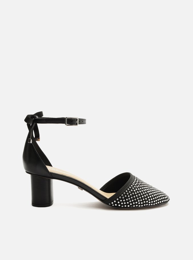 Scarpin Preto Salto Bloco Aberto Strass
