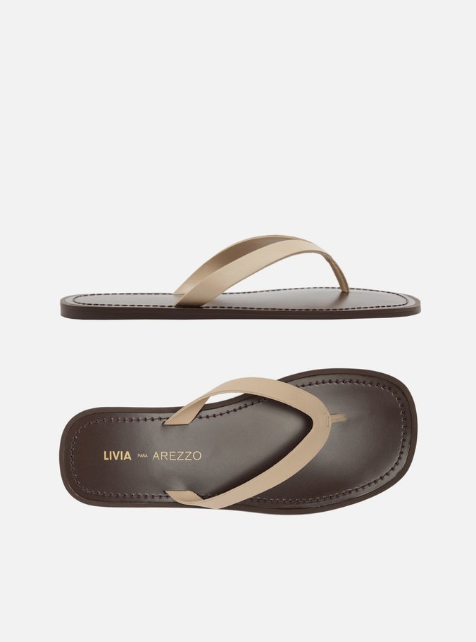Rasteira Rose Couro Flip Flop Livia