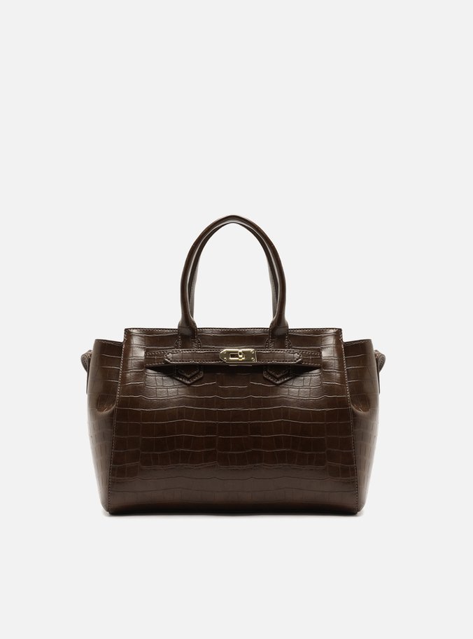 Bolsa Tote Marrom Média Croco Metais Dourados
