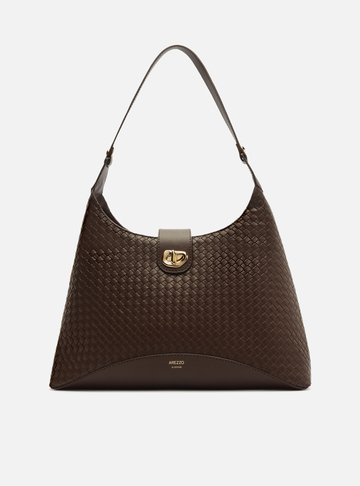 Arezzo — Bolsa Hobo Marrom Escuro Grande Tressê Metal Orgânico
