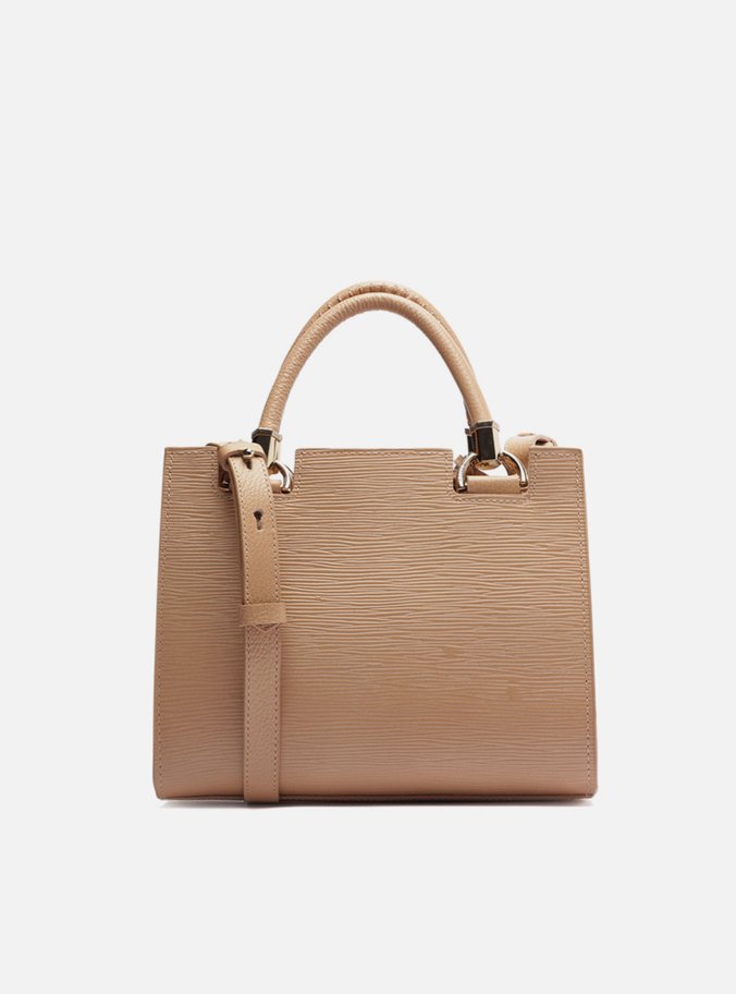 Bolsa Tote Bege Couro Abraccio Média