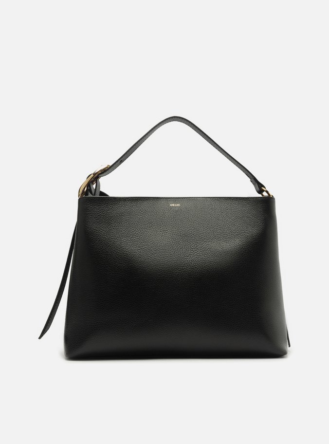 Bolsa Tote Preta Couro Grande Fivela Oval