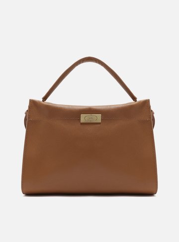 Bolsa Tote Marrom Couro Grande Metal