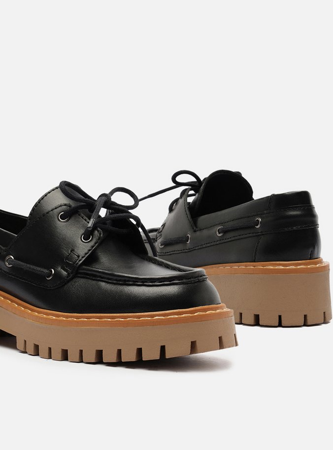 Mocassim Preto Couro Tratorado Amarração