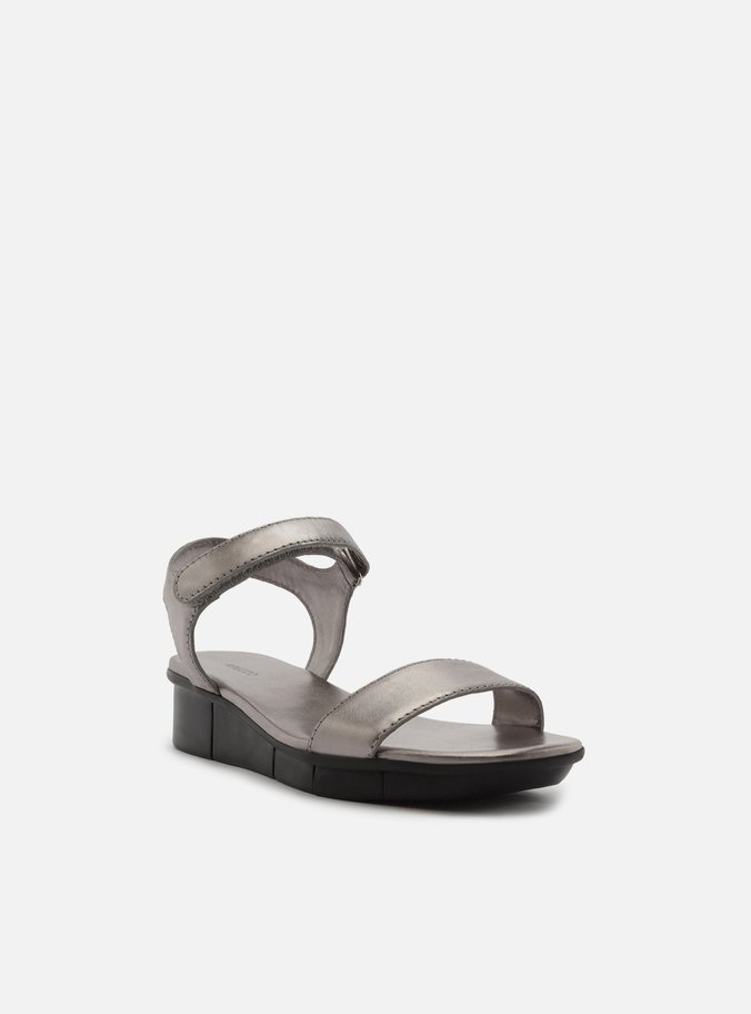 Sandália Prata Couro Flatform Velcro Comfort