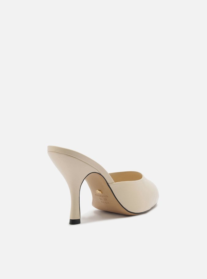 Mule Peep Toe Branca Couro Salto Alto