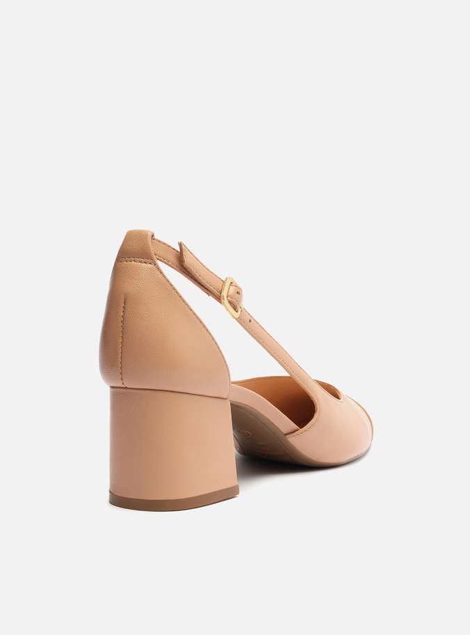 Scarpin Nude Couro Aberto Cap Toe Verniz