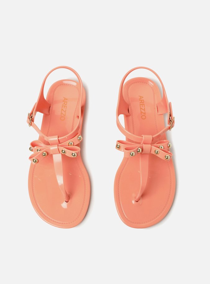 Rasteira Laranja Coral Laço Brizza