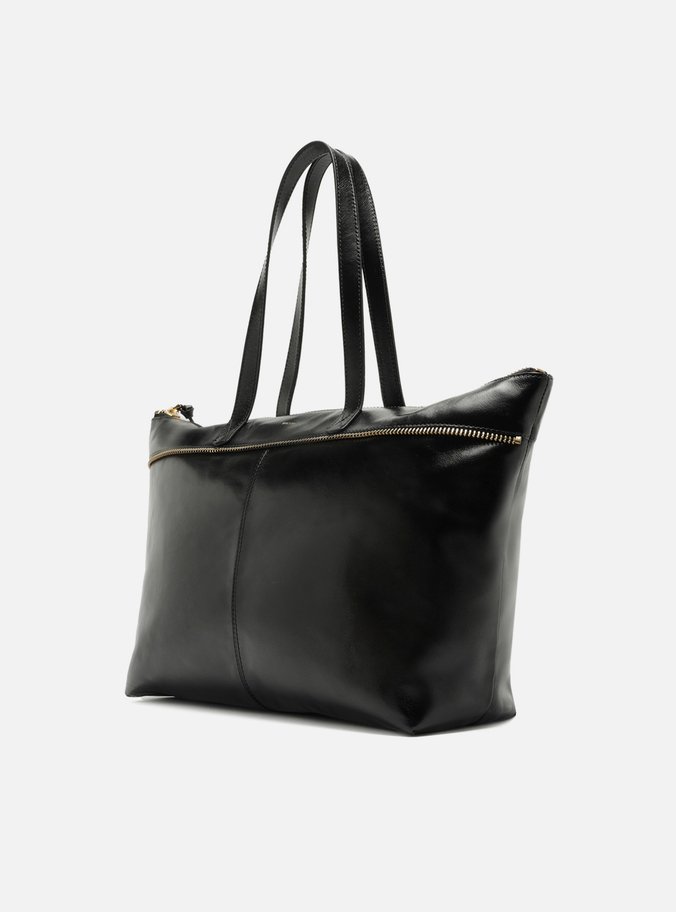 Bolsa Shopping Preta Couro Grande Zíper