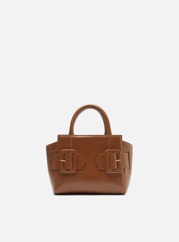Bolsa Tote Marrom Couro Pequena Fivelas