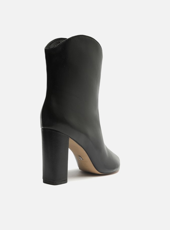 Bota Preta Couro Cano Curto Salto Alto Western