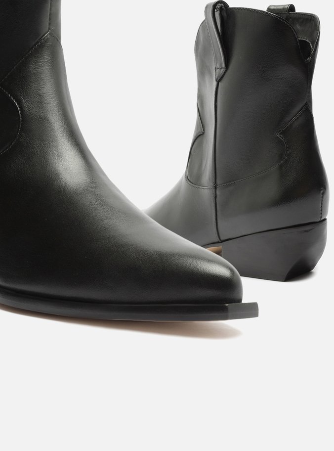 Bota Western Preta Couro Cano Curto