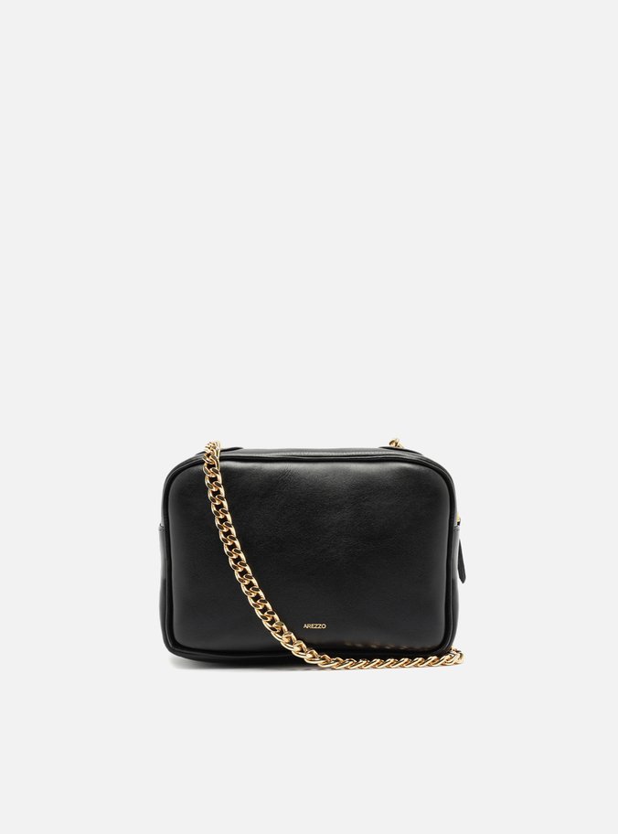 Bolsa Tiracolo Preta Couro Pequena Encaixe Metal