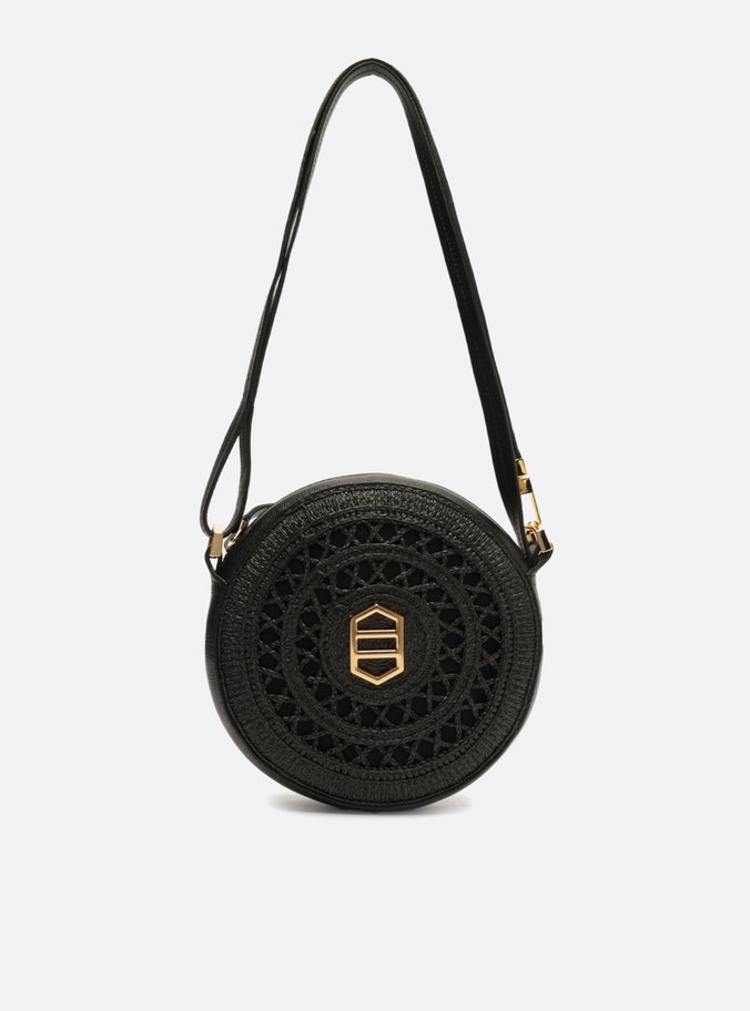 Bolsa Tiracolo Preta Tramada Redonda Pequena
