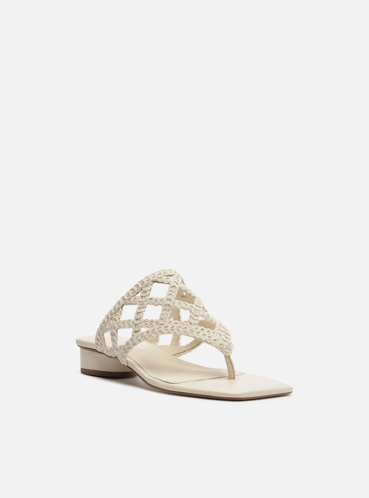 Sandália Off-White Bordada Salto Baixo Bloco — foto 2