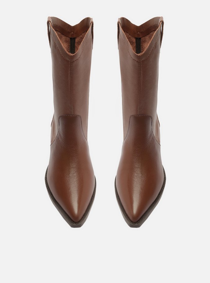 Bota Marrom Couro Cano Curto Western Lisa