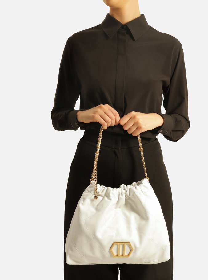 Bolsa Hobo Branca Couro Esther Grande