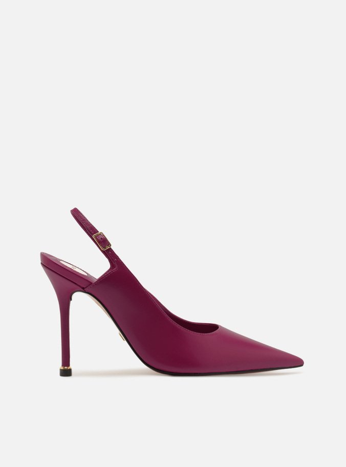 Scarpin Rosa Couro Salto Fino Slingback