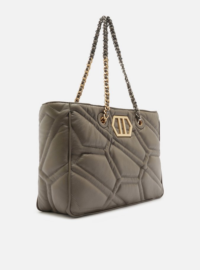 Bolsa Shopping Cinza Couro Emma Grande